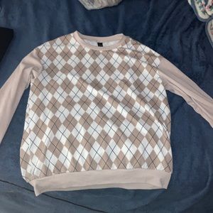 mens large long sleeve tan and white sweatshirt